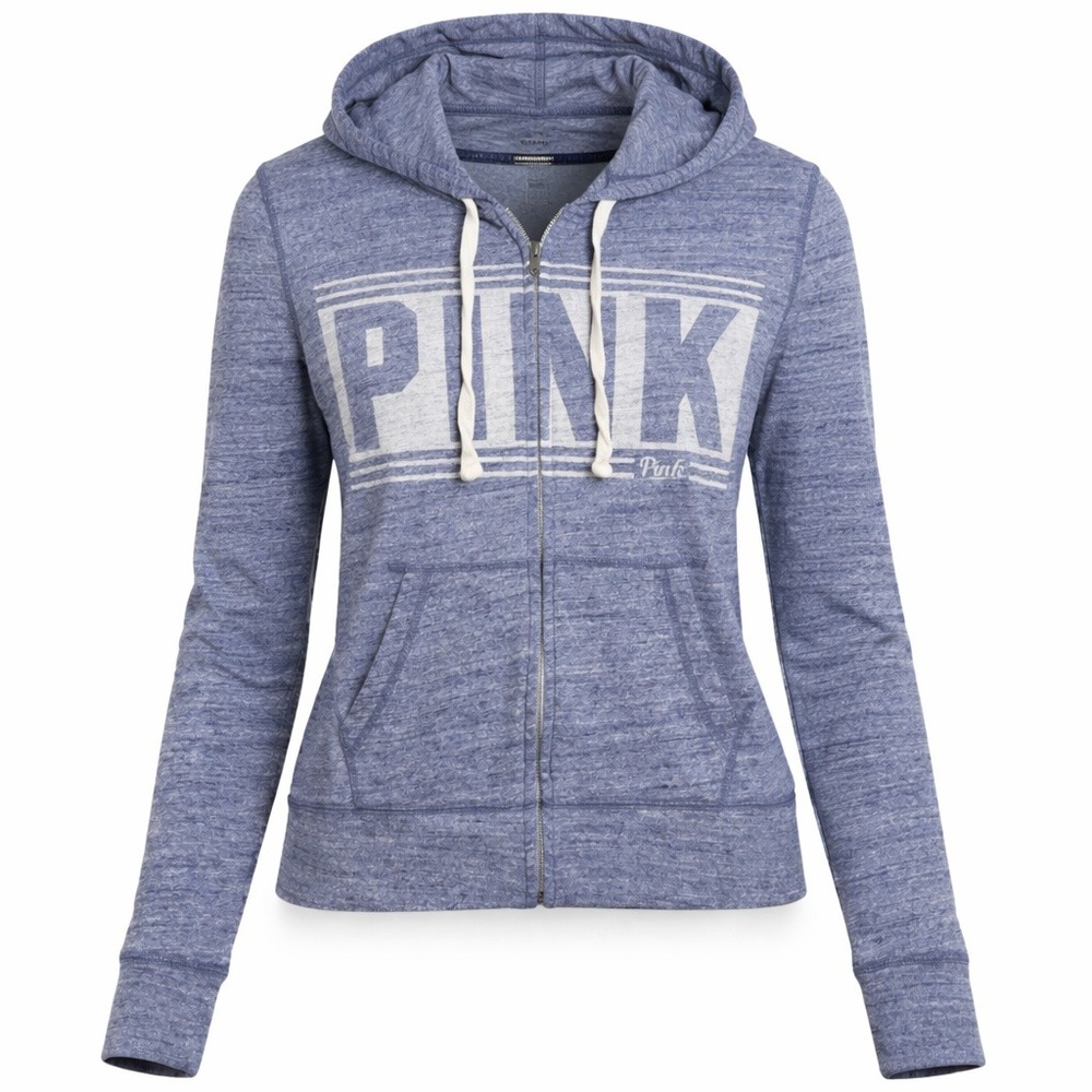 Pink Victoria's Secret Blue Heathered Full Zip Hoodie Sweatshirt Small‎